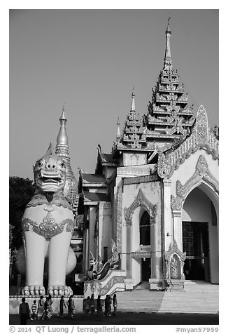 West gate, Shwedagon Pagoda. Yangon, Myanmar (black and white)