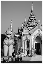 West gate, Shwedagon Pagoda. Yangon, Myanmar ( black and white)