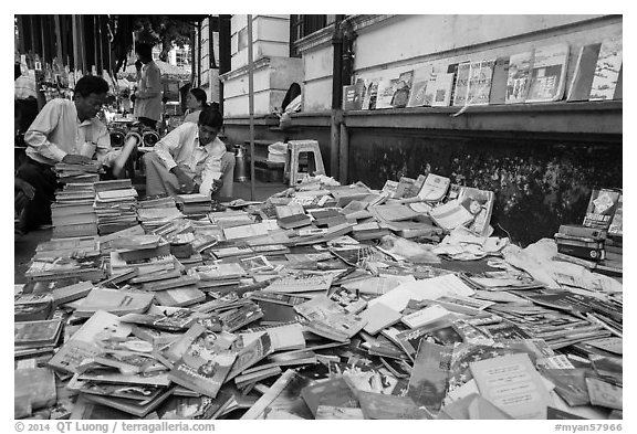 Used books for sale. Yangon, Myanmar (black and white)