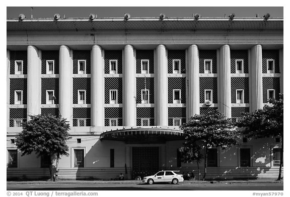 Administrative colonial-area building. Yangon, Myanmar (black and white)