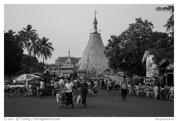 Food stalls near Botataung Pagoda. Yangon, Myanmar (black and white)