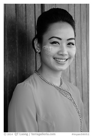 Portrait of young modern burmese woman. Yangon, Myanmar (black and white)