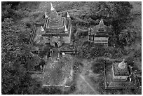 Temple seen from the air. Bagan, Myanmar ( black and white)