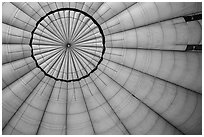 Looking up inside hot air balloon. Bagan, Myanmar ( black and white)