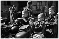 Novices getting ready for lunch, Nyaung U. Bagan, Myanmar ( black and white)