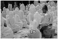 Worshop producing buddha statues on Marble street. Mandalay, Myanmar ( black and white)