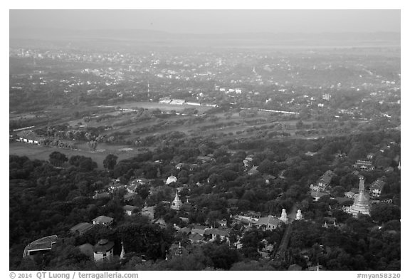 View from Mandalay Hill, early morning. Mandalay, Myanmar (black and white)