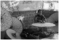 Paper umbrella workshop. Pindaya, Myanmar ( black and white)