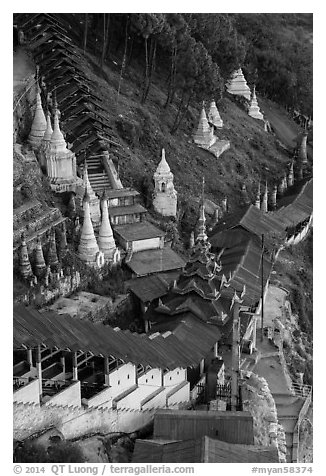 Hsaungdan (covered stairway) to the caves. Pindaya, Myanmar (black and white)