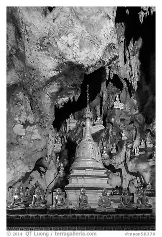 Cavern in the interior of Pindaya Caves. Pindaya, Myanmar (black and white)