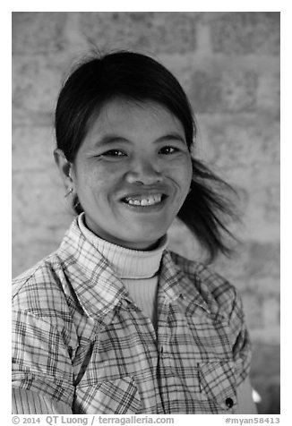 Smiling woman. Pindaya, Myanmar (black and white)