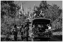 Villagers and truck near Shwe Indein Pagoda. Inle Lake, Myanmar ( black and white)