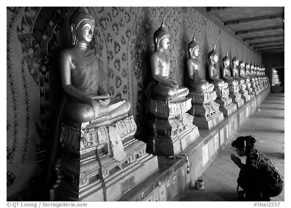 Woman worships a buddha image, Wat Arun. Bangkok, Thailand