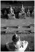 Buddha images, Wat Chai Mongkon. Ayuthaya, Thailand (black and white)