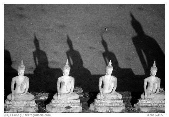 Buddha images and shadows, Wat Chai Mongkon. Ayuthaya, Thailand