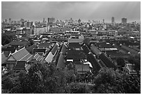 Temple complex and city skyline. Bangkok, Thailand (black and white)