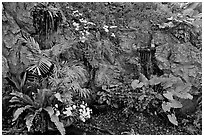 Flowers and cascade, Golden Mount. Bangkok, Thailand (black and white)