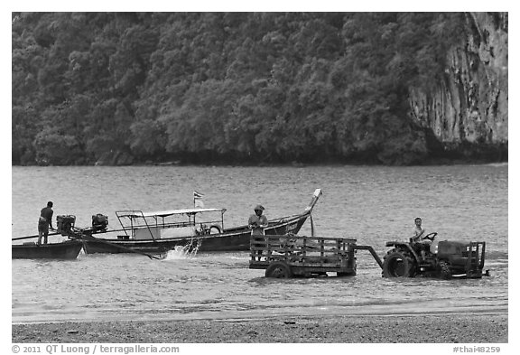 Tractor and longtail boat,  Railay East. Krabi Province, Thailand