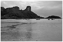 Mud flats and bay at low tide, Rai Leh East. Krabi Province, Thailand (black and white)