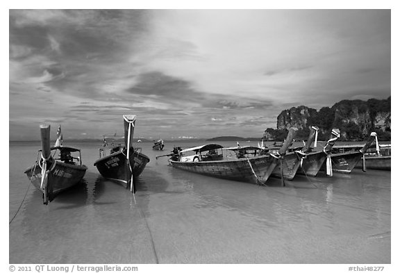 Long tail boats on beach, Hat Rai Leh West. Krabi Province, Thailand