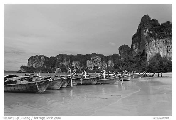 Boats and cliffs,  Hat Rai Leh West. Krabi Province, Thailand