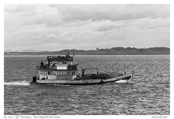 Fishing boat, Adaman Sea. Krabi Province, Thailand (black and white)