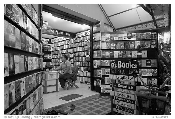 International bookstore, Phi-Phi island. Krabi Province, Thailand (black and white)