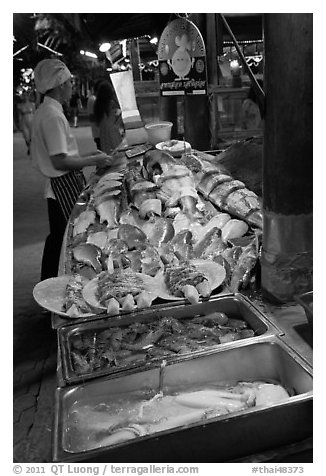 Seafood restaurant, Ko Phi-Phi island. Krabi Province, Thailand (black and white)