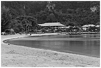 Deserted beach and resorts, Ao Lo Dalam, Ko Phi Phi. Krabi Province, Thailand (black and white)
