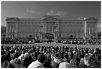 Crowds during  the changing of the guard in front of Buckingham Palace. London, England, United Kingdom ( black and white)