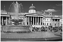 Fountain ( designed by Lutyens in 1939) and National Gallery, Trafalgar Square. London, England, United Kingdom ( black and white)