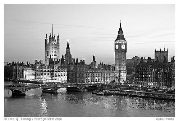 Westminster Palace at sunset. London, England, United Kingdom (black and white)