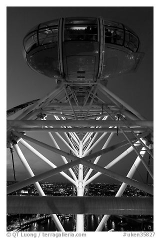Millenium Wheel capsule at night. London, England, United Kingdom (black and white)