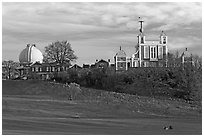 Greenwich Park and Royal Observatory, late afternoon. Greenwich, London, England, United Kingdom (black and white)