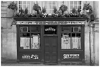 Facade of small restaurant. Bath, Somerset, England, United Kingdom (black and white)