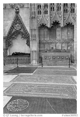 Graves, Canterbury Cathedral. Canterbury,  Kent, England, United Kingdom (black and white)