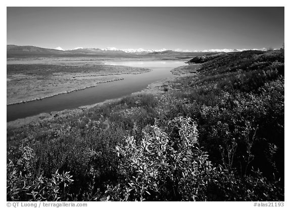 Lake and distant mountain range. Alaska, USA (black and white)