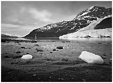 Barry arm and Glacier from Black Sand Beach. Prince William Sound, Alaska, USA (black and white)