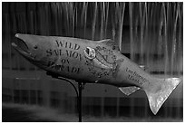 Salmon sculpture. Anchorage, Alaska, USA (black and white)
