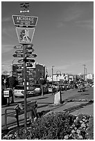Downtown center with Air Crossroads of the World sign. Anchorage, Alaska, USA (black and white)