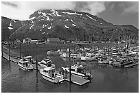 Yachts ready for sailing and harbor. Whittier, Alaska, USA (black and white)