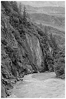 River and rock walls, Keystone Canyon. Alaska, USA (black and white)