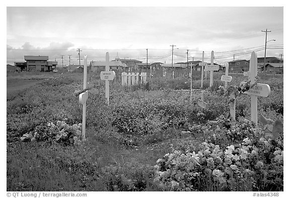 Cemetery. Kotzebue, North Western Alaska, USA (black and white)