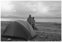 Camping on the Spit. Homer, Alaska, USA ( black and white)