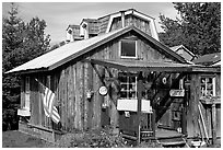 Wooden cabin in old  village. Ninilchik, Alaska, USA (black and white)