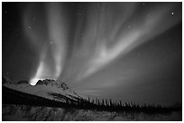 Aurora Borealis and starry night sky, Brooks Range. Alaska, USA (black and white)