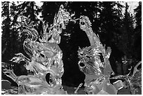 Delicate ice sculptures, World Ice Art Championships. Fairbanks, Alaska, USA (black and white)