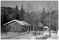 Resort cabins in winter. Chena Hot Springs, Alaska, USA ( black and white)