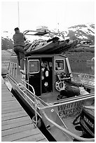 Kayaks loaded on a water taxi in Whittier. Whittier, Alaska, USA ( black and white)
