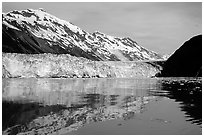 Barry glacier and mountains reflected in the Fjord. Prince William Sound, Alaska, USA ( black and white)